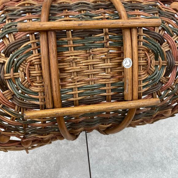 Vintage Woven Wicker Bamboo Beaded Basket - Philippines Made - Picture 8 of 9